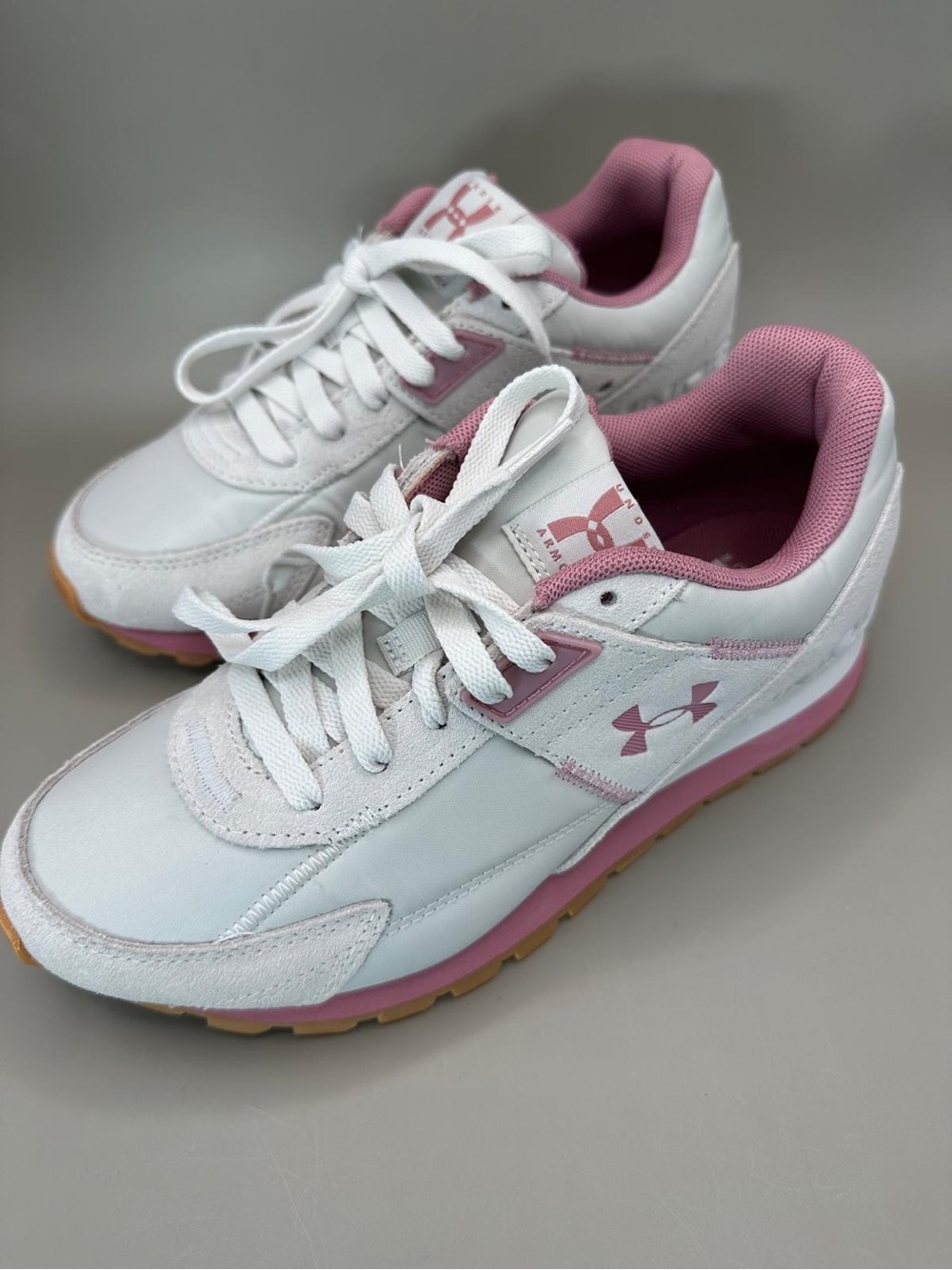 Under Armour Women’s Pink and Grey Trainers  Size 7.